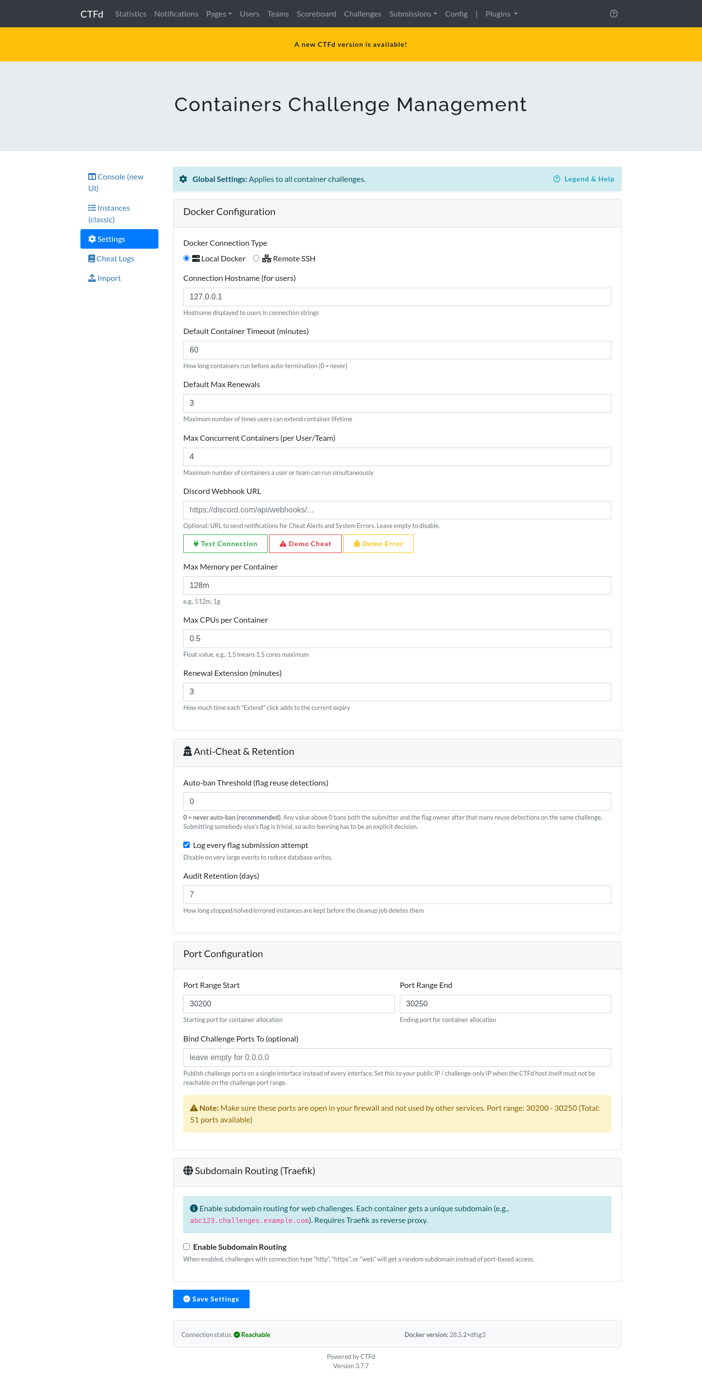 Classic settings page