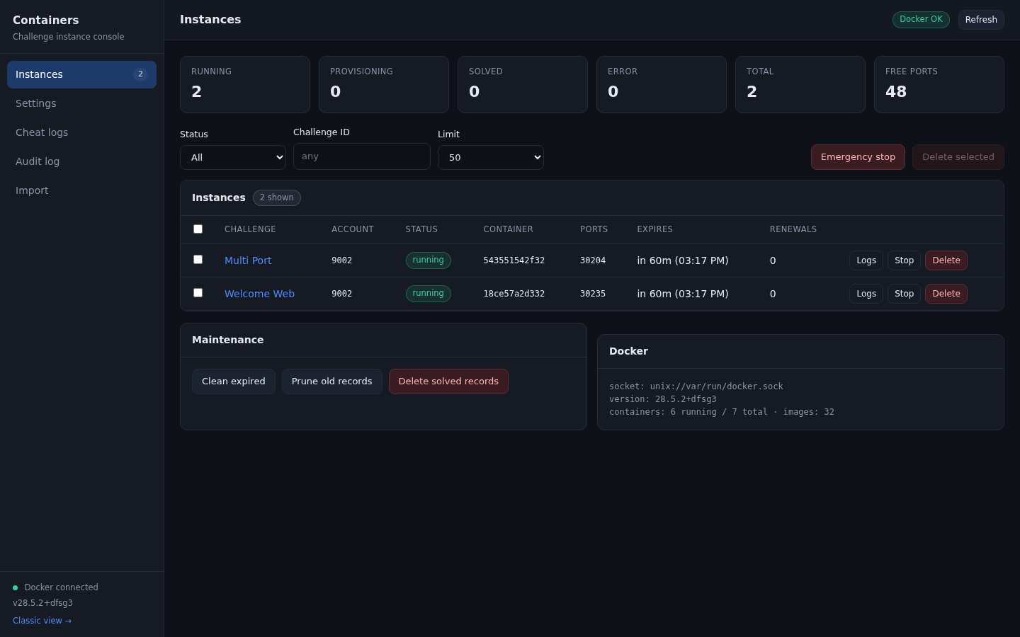 Containers console