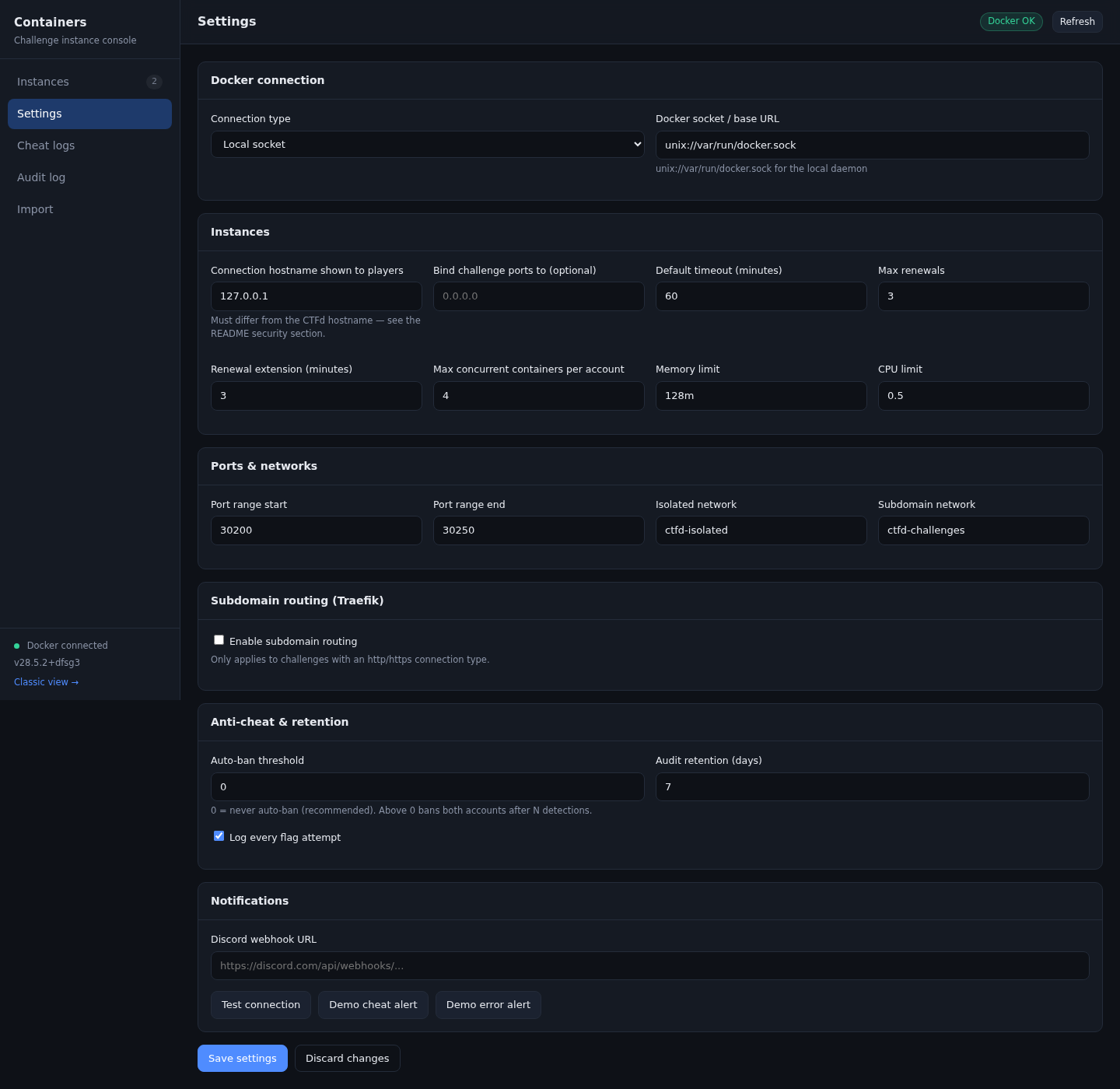 Settings tab