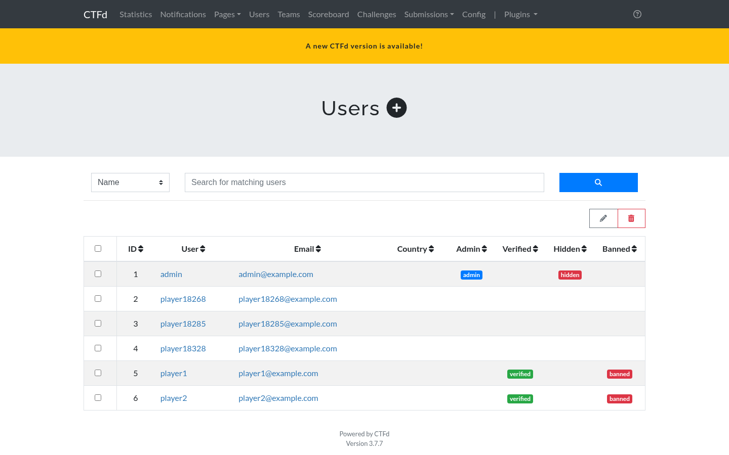 Banned accounts in the admin user list