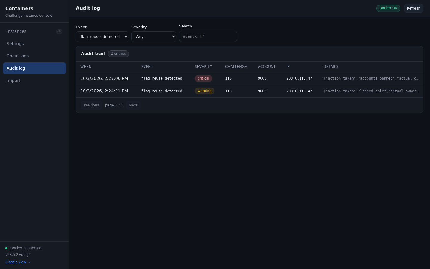 Audit entry after a ban